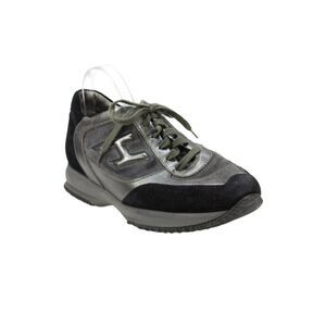 Hogan Mens Suede Lace Up Low Top Sneakers Silver Size 7